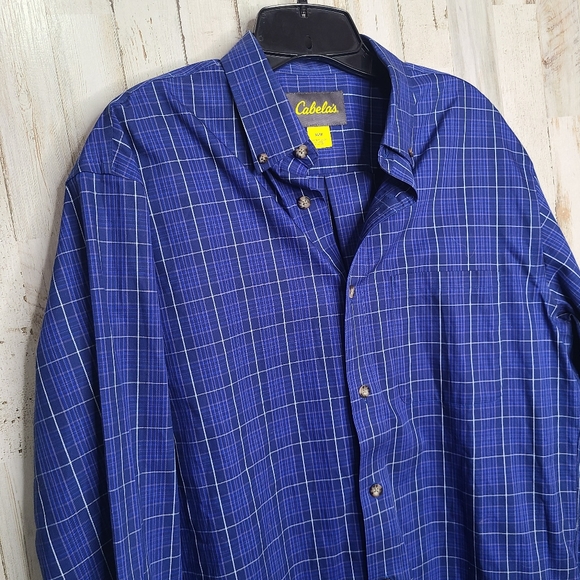 Cabela's Blue Plaid Cotton Button Down Shirt Long Sleeves Men's Size Medium - Picture 4 of 7